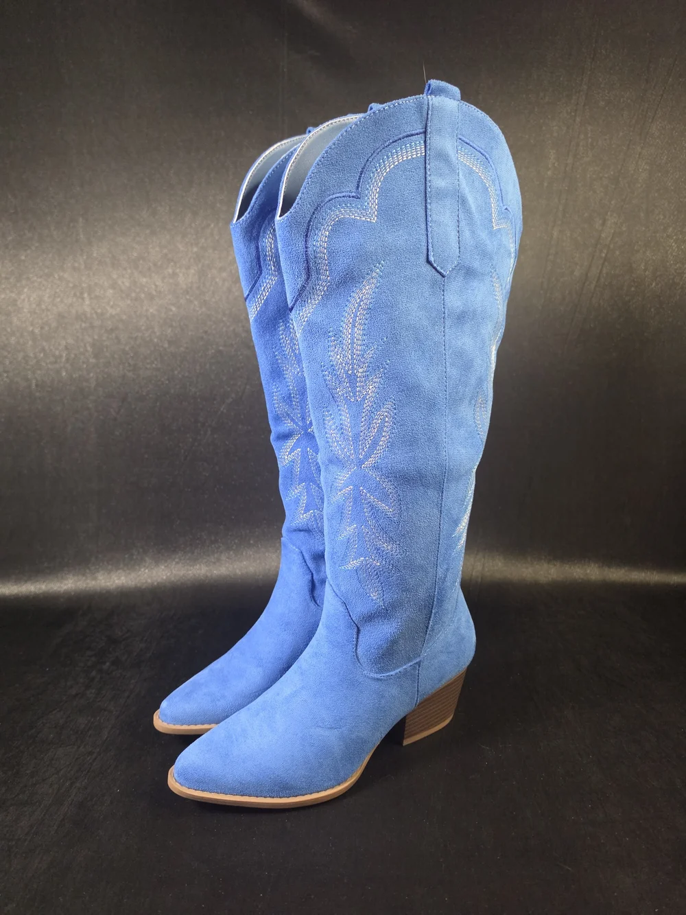 Women's Blue Cowboy Boots Size 8 Embroidered Western Faux Suede Tall Cowgirl